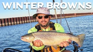 Winter Brown Trout Fishing On Lake Michigan