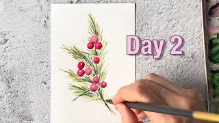 Day 2 | Berries and Pine Leaves | Easy Watercolor Christmas Cards For Beginners