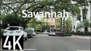 Road Tour Drive of Savannah, Georgia in 4K - "Forrest Gump" Park (Chippewa Square) & Downtown