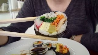 SassEsnacks ASMR: Kimbap 김밥 + Korean Sushi | Korean Market Shopping Haul | Eating Sounds