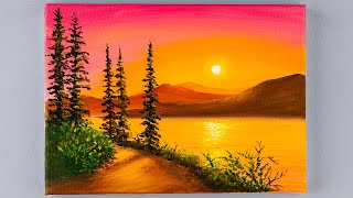 Sunset by the lake painting / Acrylic Landscapes Painting