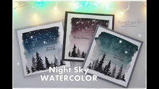 Night Sky Watercolor Winter Christmas Cards for Beginners ♡ Maremi's Small Art ♡