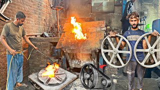 Incredible Skills of casting a Belt Pulley Wheel || V Belt Pulley Casting process with Sand Mold