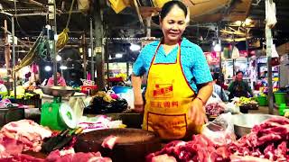 #cambodia #yummystreetfood Pork stall in Chinese school market, Kampong Cham Province.