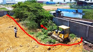 Full video!! Power bulldozer clearing forest to fill land use stone process with dump trucks unload