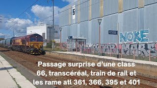 Spot en bretagne#161, Passage surprise class 66, train de rail et les rame atl 361, 366, 395 et 401