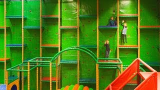 Climbing the Wall at Busfabriken Lekland Indoor Play Center (playground family fun for kids)