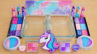 Unicorn Slime ASMR- Mixing Makeup Eyeshadow Into Satisfying Slime