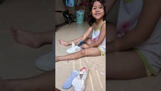 great job helping daddy to prepare school shoes