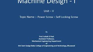 66 Unit V  Torque Requirement   Selflocking Screw