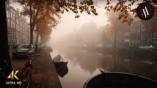 Misty Autumn Morning Walk in Amsterdam, 4K UHD Binaural