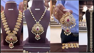 Latest GRT 6 IN 1 Long Haram & Pendant & Gold Jada Weight 146.5 Grams/GRT Gold Vaddanam/Gold Tika