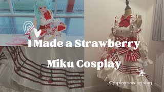 Making a strawberry x miku cosplay - cosplay sewing vlog