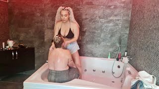 💈FOAMY ASMR DELIGHT | RUSSIAN FEMALE BARBER ANASTASIA’S JACUZZI MASSAGE for ALENA