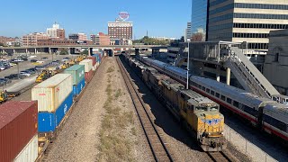 BNSF EB Stacktrain Meets UP WB ETRX Coal Train. Kansas City, MO 10/5/24