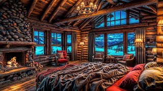 Wind and Crackling Fireplace in a Cozy Winter Hut - Cozy Ambience for Sleep, Relax, Study