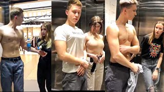 ✅BODYBUILDER POSING IN THE ELEVATOR - GIRLS REACTION TO ATHLETES