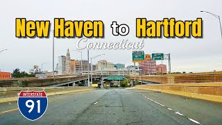 Driving New Haven to Hartford , Connecticut, USA, interstate 91 north, I 91 N , real time road trip