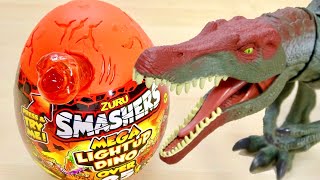 スライムに砂,シュワシュワ火山!隠れたパーツを取り出してスピノサウルスを組み立て♪SMASHERS MEGA LIGHTUP DINO OVER25 SURPRISES!