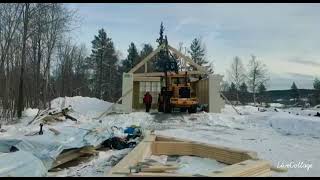 Volvo BM wheelloader lift truss when building our garage