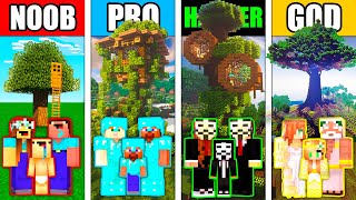 Minecraft Battle: SUPER TREE HOUSE BUILD CHALLENGE - NOOB vs PRO vs HACKER vs GOD