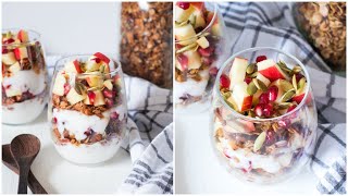 Healthy Holiday Yogurt Parfait with Homemade Granola | Easy Vegan Christmas Recipe