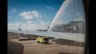 QATAR AIRWAYS Inaugural Flight Doha – Canberra - Water Cannon Salute on 12 February 2018