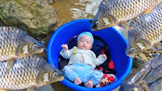 Encounter a huge school of fish - catch fish and trap fish on a rainy day - cook with your children