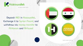 Deposit AED in Kazawallet, Exchange it to Syrian Pound, and withdraw via Al-Haram and Al-Fouad