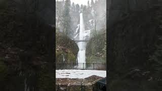 Multnomah Falls in a winter rainstorm is pretty spectacular.