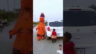 Prank with dinosaur