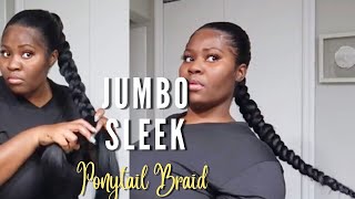 FIRST TIME DOING SLEEK JUMBO BRAIDED PONYTAIL | On Relaxed hair