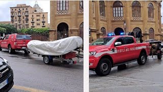 EMERGENZA MALTEMPO TRAPANI CA ranger  idrovora  + CA ranger saf + gommone vigili del fuoco in sirena