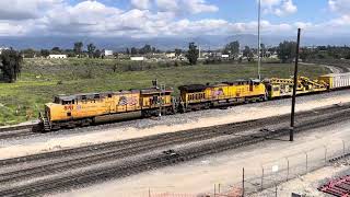 UP 8191 Arriving Westbound Herzog Maintenance Train at West Colton Yard