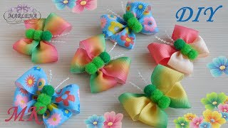 Бабочки-бантики 🎀 из репсовых градиентных лент и помпонов. МК/DIY 👐