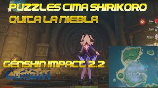 puzzles cima shirikoro acertijos despeja la niebla ,arbol de plumas genshin impact 2.2