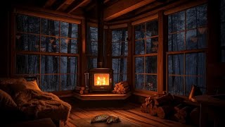 Rain, Thunder & Crackling Fire at Night in the Middle of the Forest - Cozy Hut Ambience to Relax