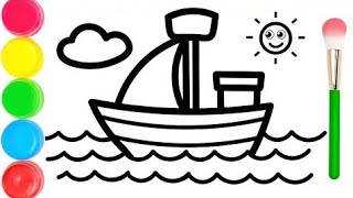 How To Draw a Cute Easy Boat .Drawing and coloring sailboat ⛵, step by step drawing for beginners