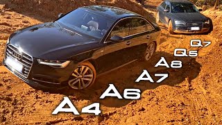 Audi "quattro" OFF-ROAD Test: A4 v A6 v A7 v A8 v Q5 v Q7!