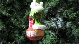 Moulin Rouge Santa with green coat glass Christmas ornametn