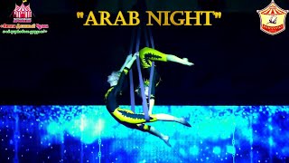 Duo of young aerial acrobats on loops. Acrobatic composition "Arabian Night".