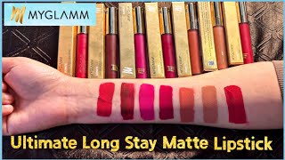 Myglamm Ultimatte Long Stay Liquid lipstick Swatches & Review || Myglamm Ultimate Long Stay Lipstick