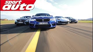 0-300 km/h: BMW M5 vs AMG E 63 S vs Porsche Panamera Turbo S vs Cadillac CTS-V sport auto