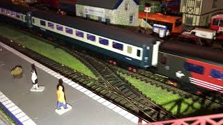 Dapol Class 68 007 Scotrail & DRS 68008 Direct Rail services on a short set, freight, model railway