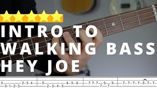 Beginner Walking Bass Lesson | How To Play Hey Joe Jimi Hendrix Solo Bass Line