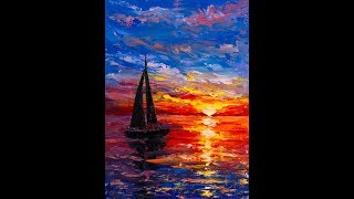 Закат на море мастихином. Татьяна Зубова. Sea sunset. Oil painting. Tatiana Zubova