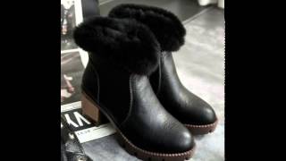 Short-barrel solid-colored sweet rabbit fur boots.avi