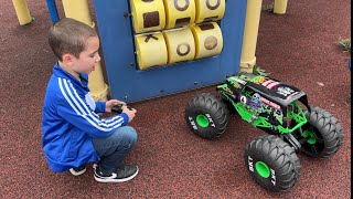 MONSTER TRUCKS PLAY AT THE PARK 🛝 Grave Digger - El Toro Loco - Dragon - Calavera