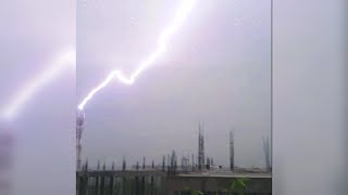 Lighting Strikes to Cell Tower | Scary and Beautiful |