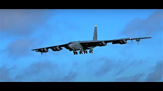 Two B-52s landing during Storm Eunice